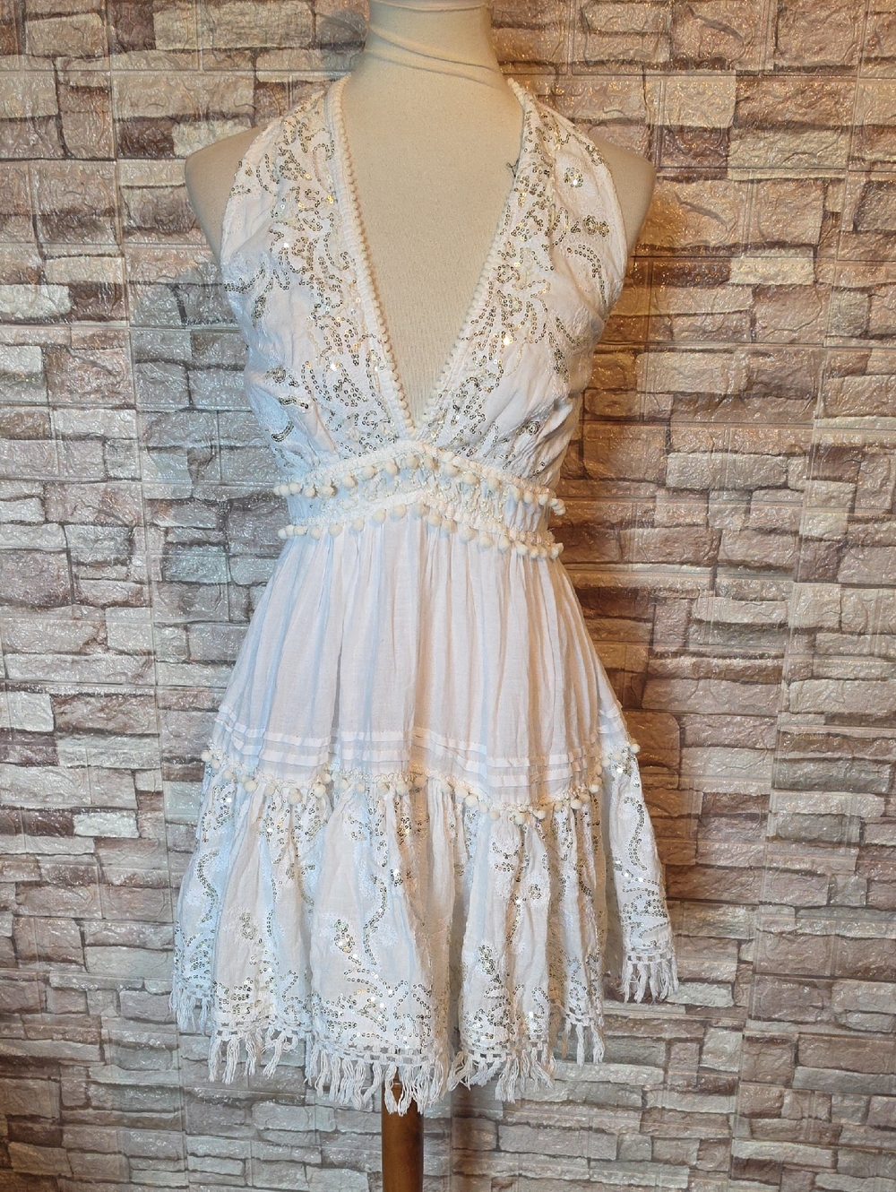 Antica  Sartoria By Giacomo Cinque White Embellished Halter Sundress